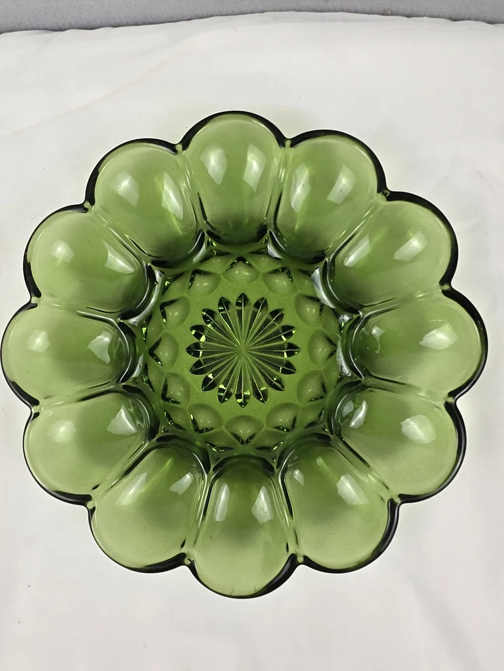Vintage 1970s Anchor Hocking Avocado Green Deviled Egg Plate